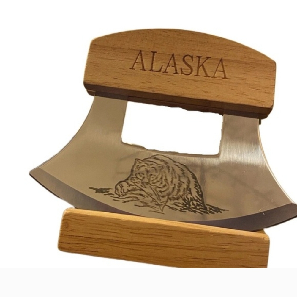 ALASKA Ulu Knife + Stand - Picture 2 of 2